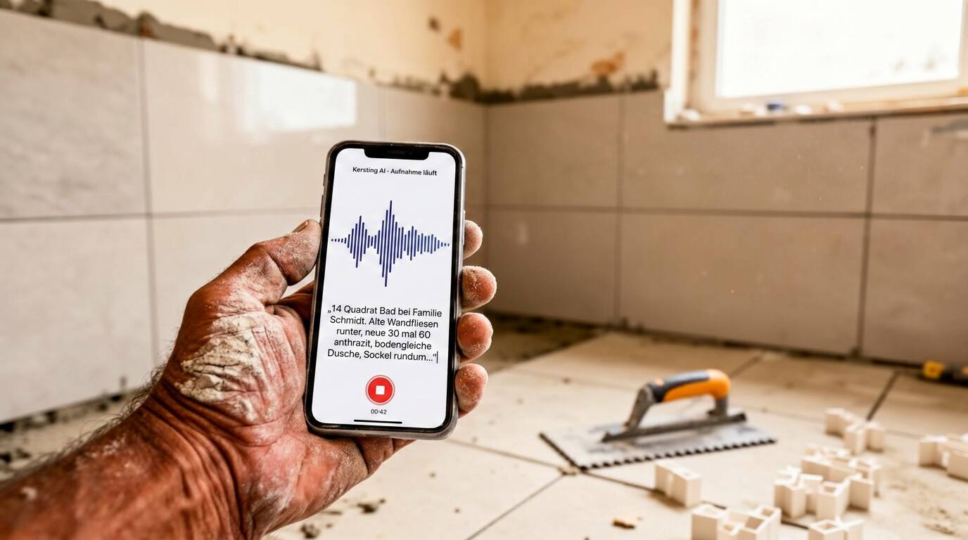 Handwerker auf der Baustelle mit Smartphone